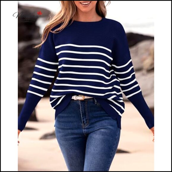 Loose Fit Ribbed Knit Pullover Sweater Batwing Sleeves Crewneck Casual - Picture 3 of 7